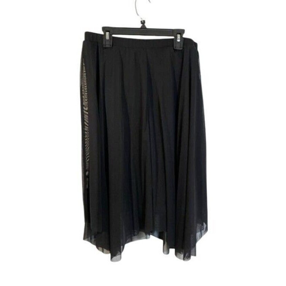 T Tahari Black Midi Skirt Sheer Overlay M/M Fairy Romantic Whimsigoth